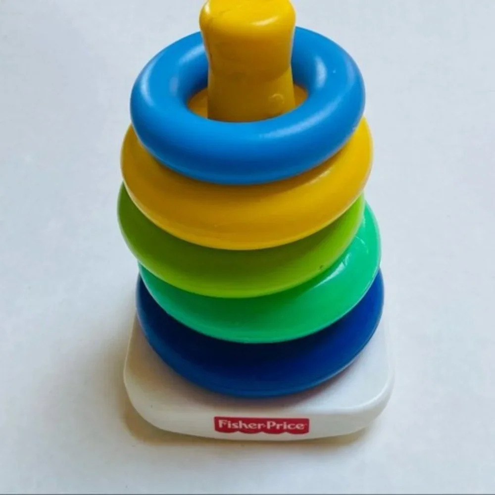Fisher Price Ring Stacker Kids Toy Rack A Stack Multicolor Rings Learning Yellow - Picture 3 of 8